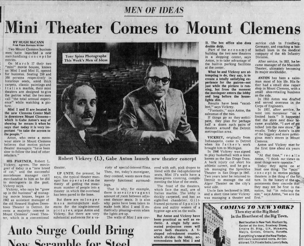 Mini Theatre 1&2 - March 29 1971 Article